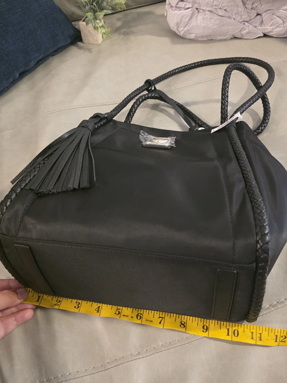 BRIGHTON JEWELRY ODESSA LARGE BLACK NYLON LEATHER TOTE BAG PURSE ENTWINED NEW